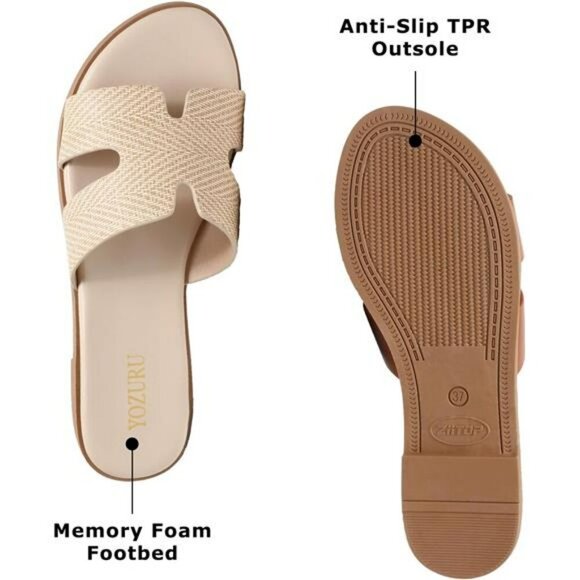 Womens Flat Leather Sandals Open Toe Slip On Summer Slides Casual Comfort - Picture 2 of 7